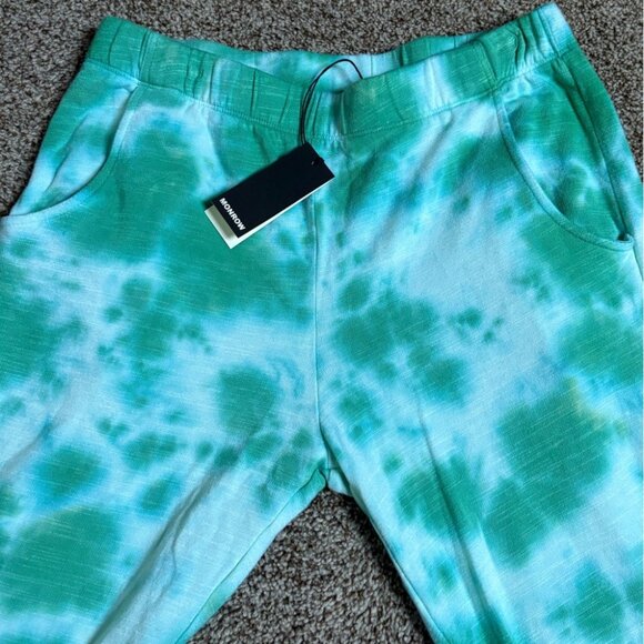 NEW Monrow Supersoft Tie-Dye Green Blue White High-Rise Jogger Lounge Pants XS - Picture 4 of 8